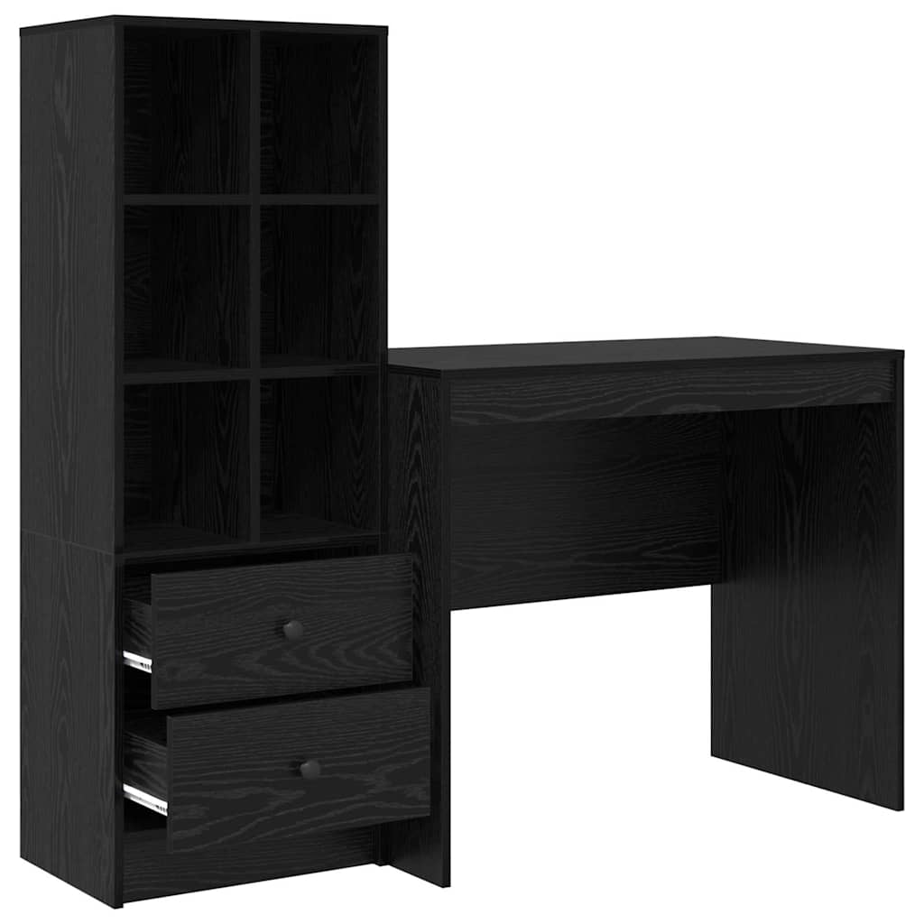 Bureau met lade 2 pcs Zwart Eiken