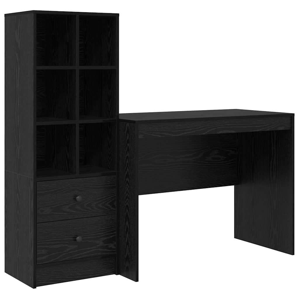 Bureau met lade 2 pcs Zwart Eiken