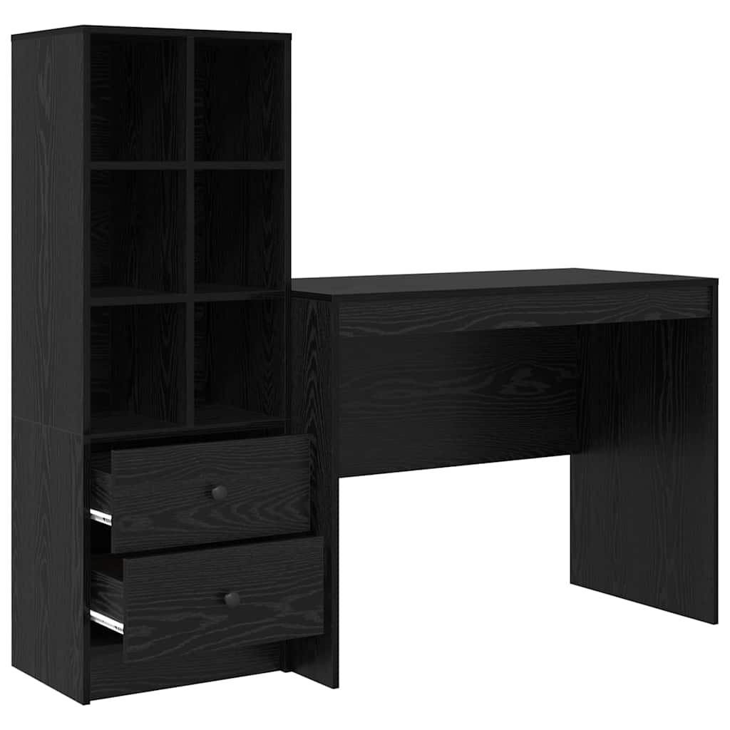 Bureau met lade 2 pcs Zwart Eiken