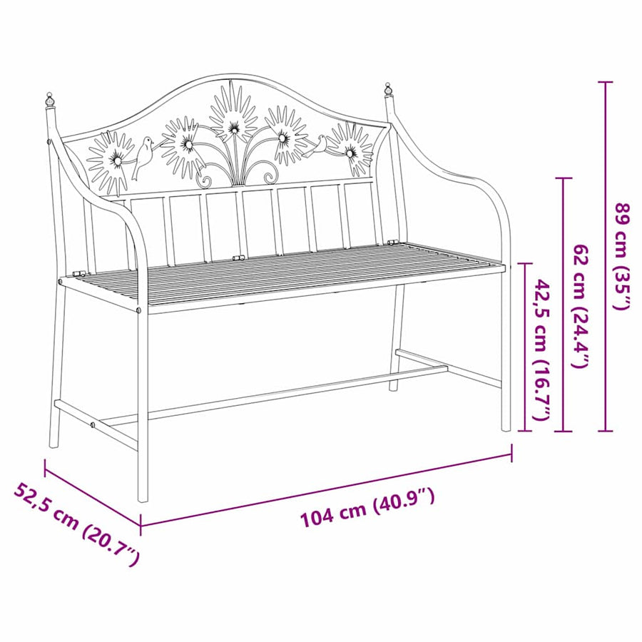 Tuinbank Zwart 104 x 52,5 x 89 cm Staal