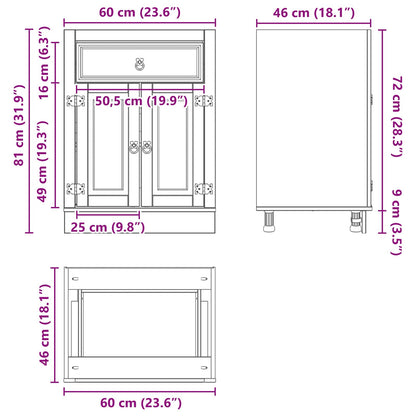 Kast met lade Honing 60 x 46 x 81,5 cm Massief grenenhout
