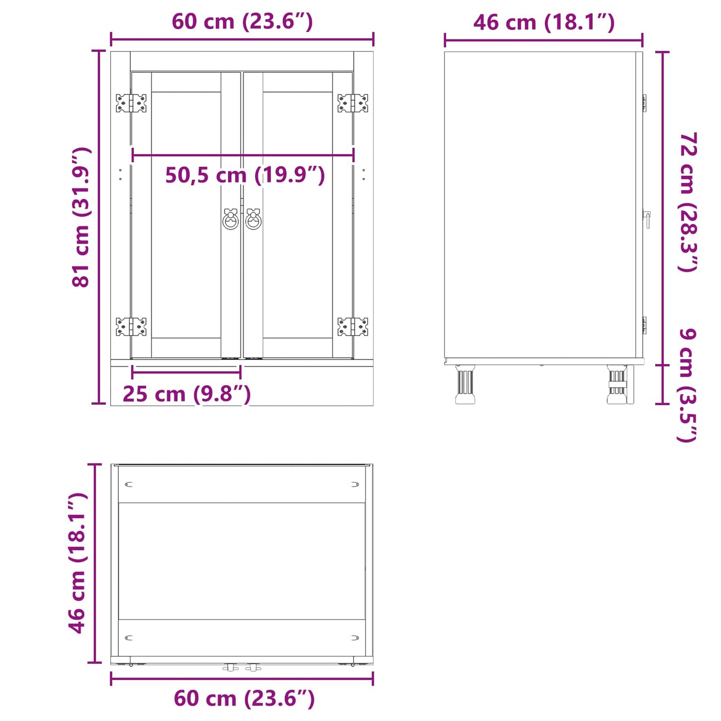 Kast met plank Honing 60 x 46 x 81,5 cm Massief grenenhout