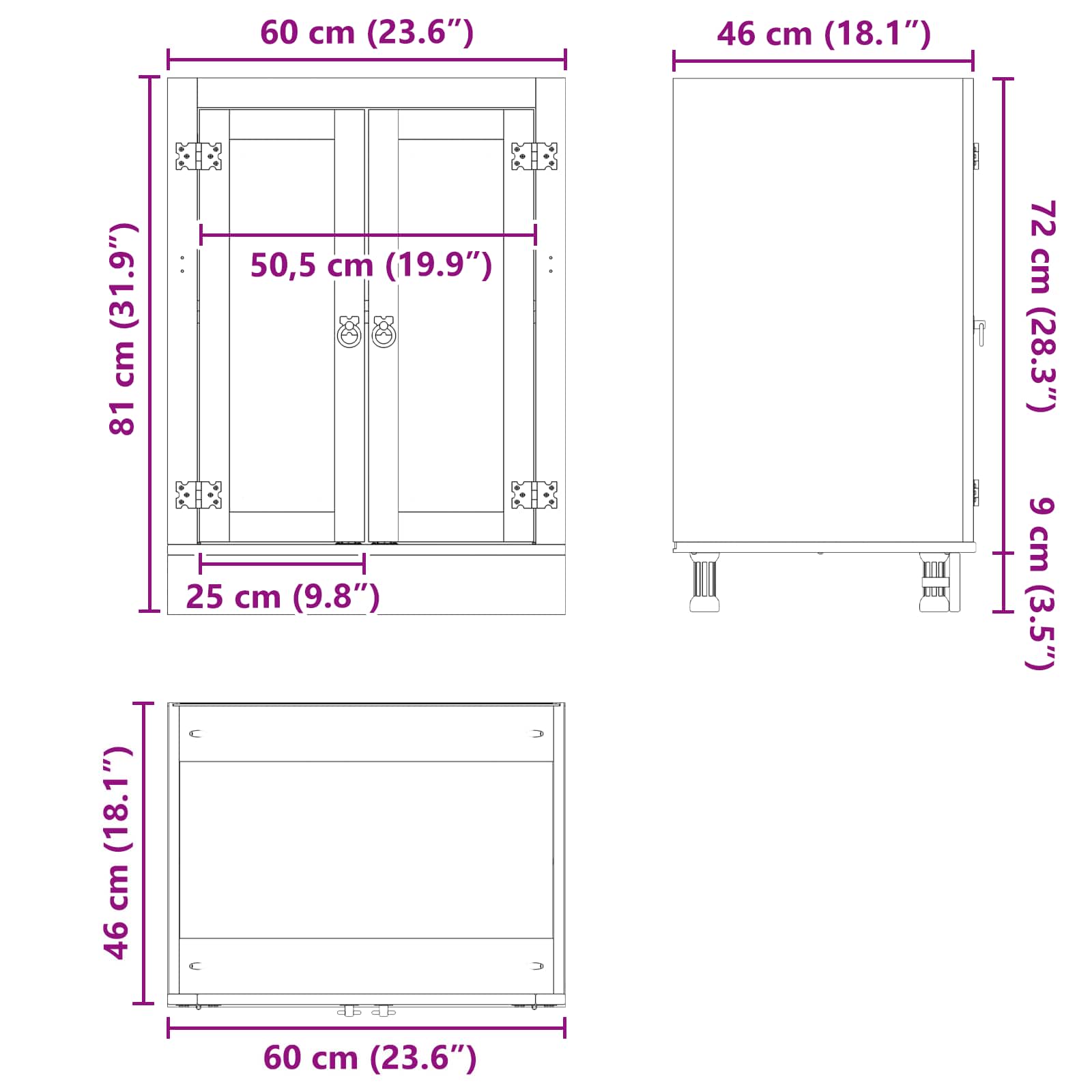 Kast met plank Honing 60 x 46 x 81,5 cm Massief grenenhout