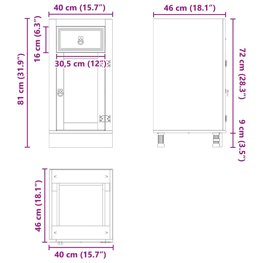 Kast met lade Honing 40 x 46 x 81,5 cm Massief grenenhout