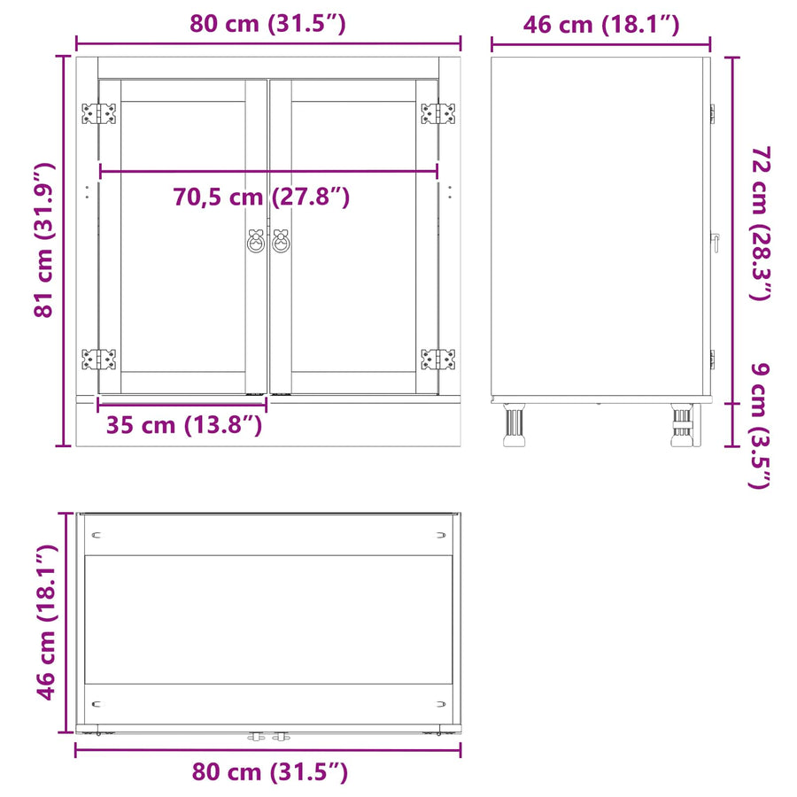 Kast met plank Honing 80 x 46 x 81,5 cm Massief grenenhout