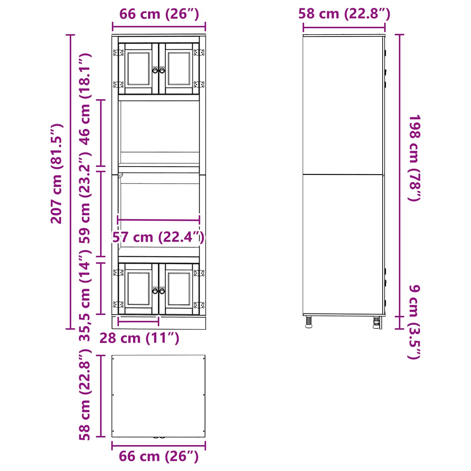 Kast Met Plank Honing 60 X 32 X 40 Cm Massief Grenenhout Wandkast met deuren