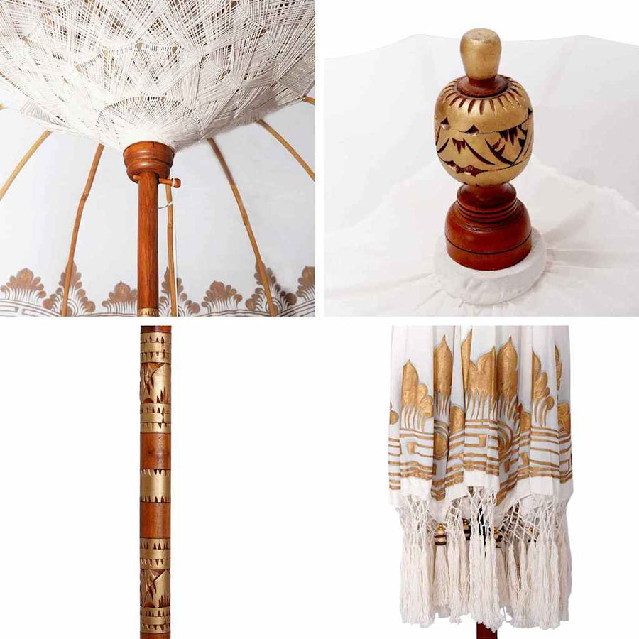 Parasol Crème 180-190 cm Katoenen stoffen & Hout & Bamboe