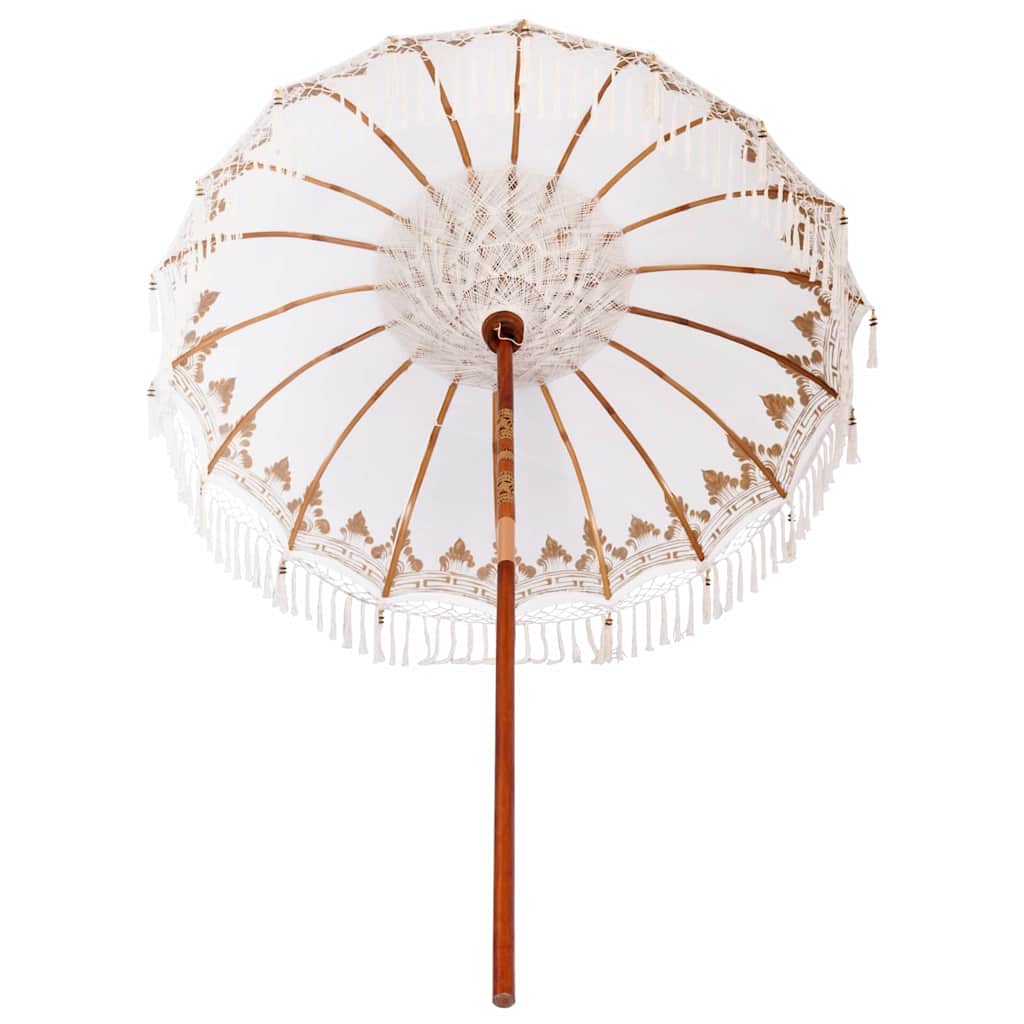 Parasol Crème 180-190 cm Katoenen stoffen & Hout & Bamboe