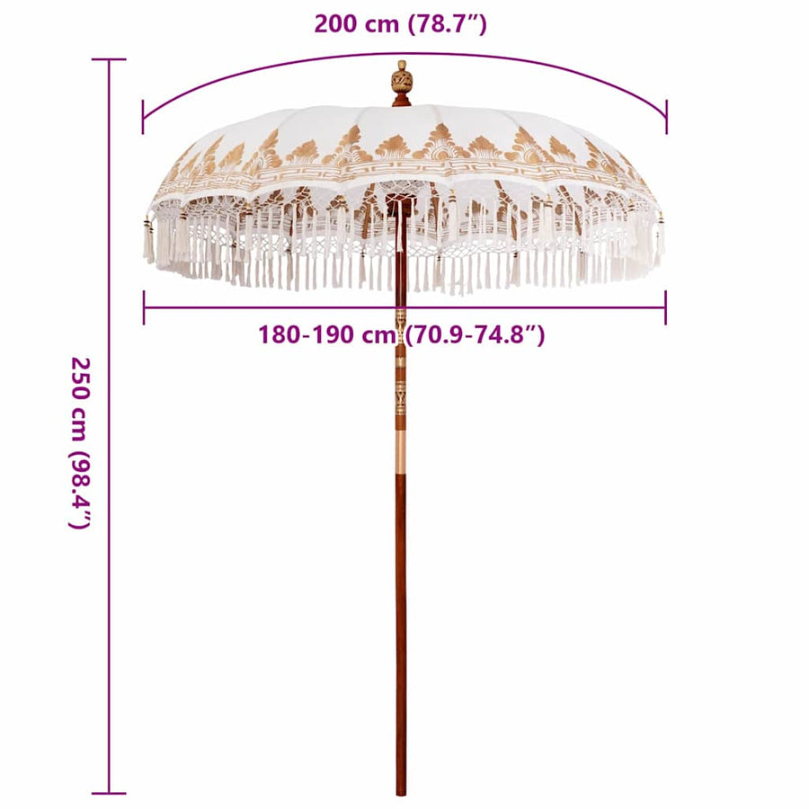 Parasol Crème 180-190 cm Katoenen stoffen & Hout & Bamboe