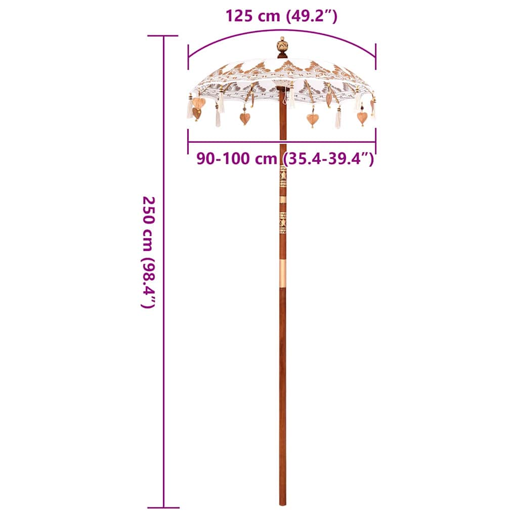 Balinese Parasol Anders Crème x 260 cm Katoen en massief hout