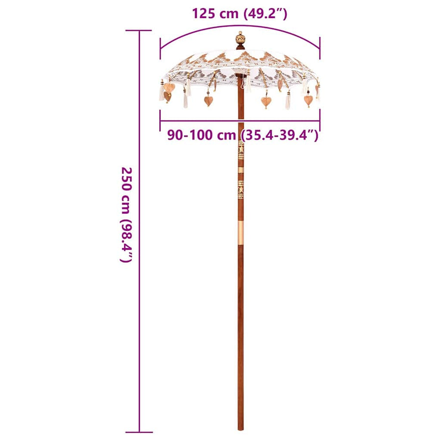 Balinese Parasol Anders Crème x 260 cm Katoen en massief hout