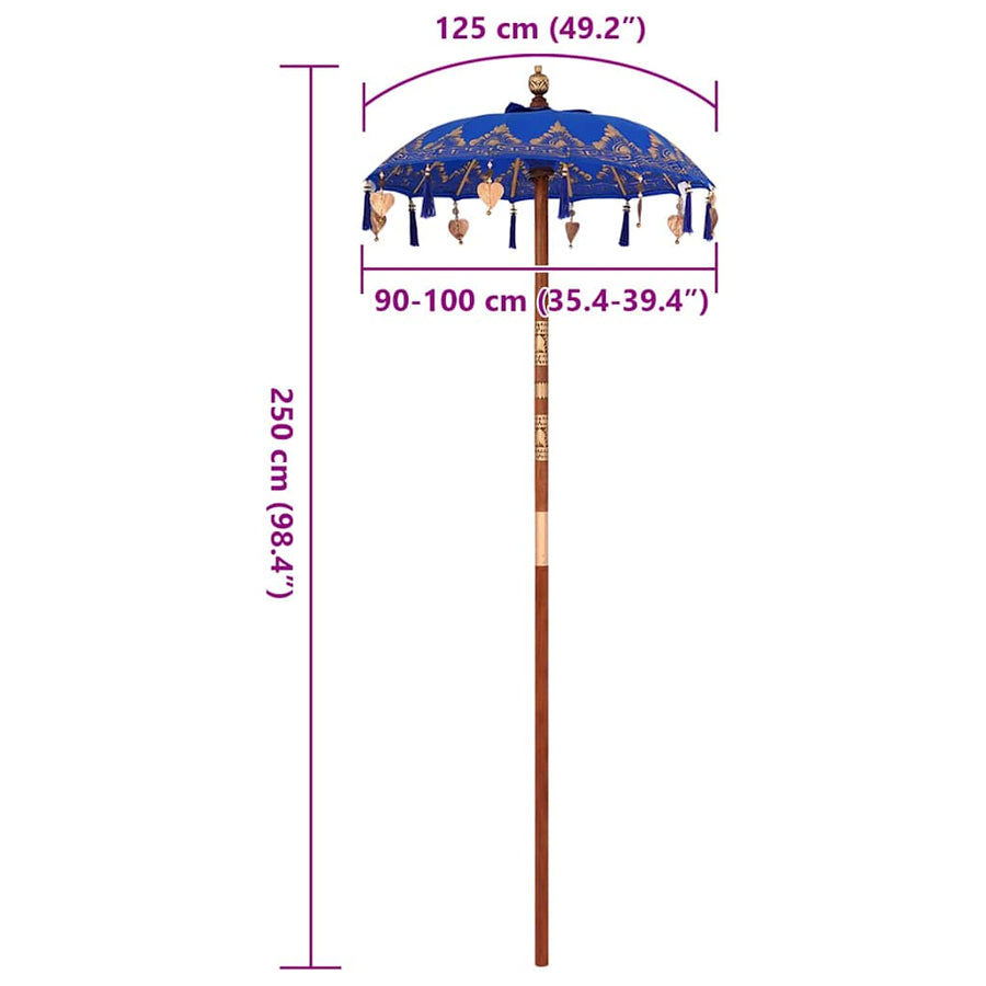 Balinese Parasol Anders Blauw x 260 cm Katoen en massief hout
