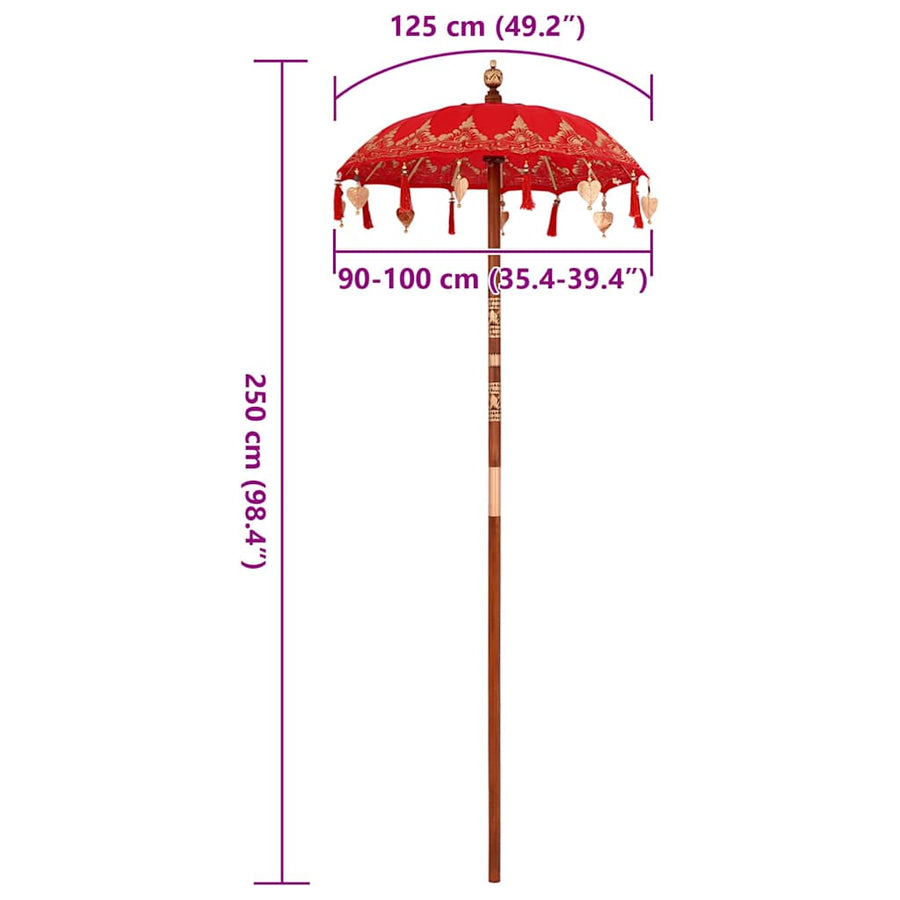 Balinese Parasol Rood 125 x 125 x 260 cm