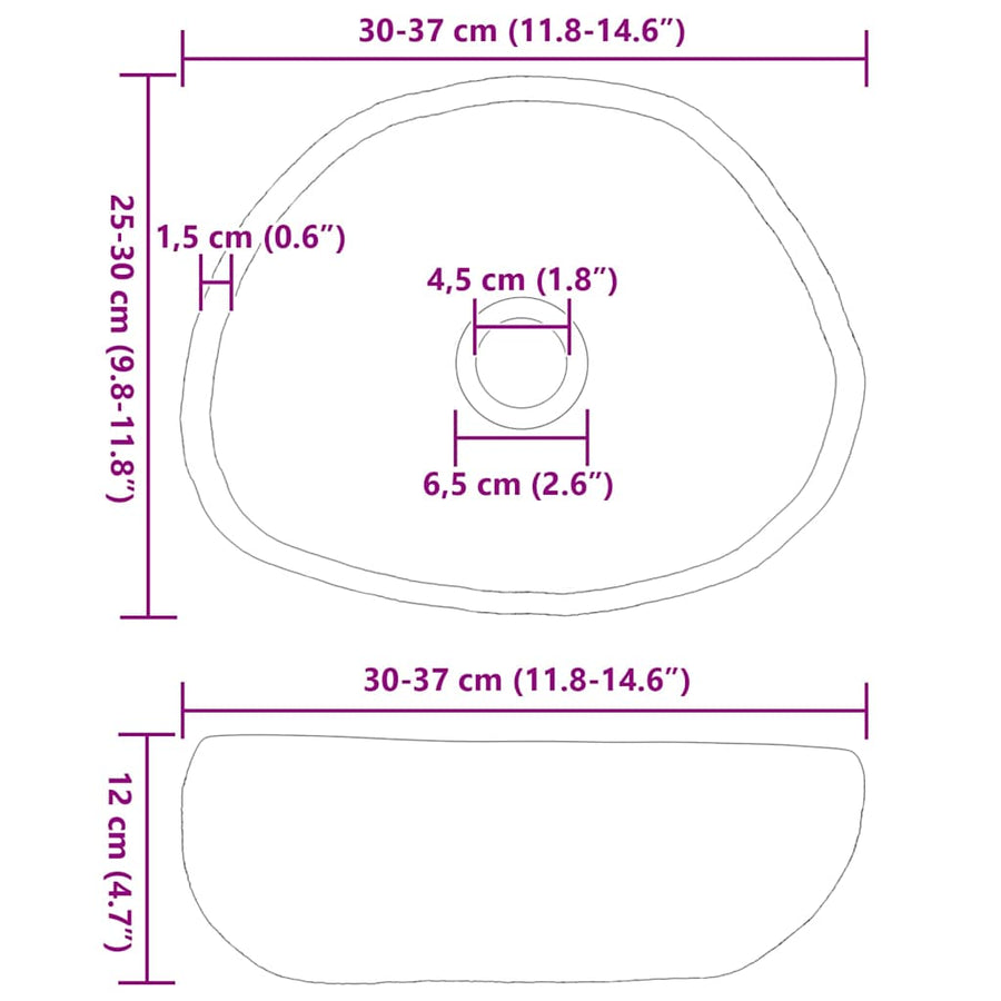 Wasbak Lichtgrijs (30-37) x (25-30) x 12 cm Riviersteen