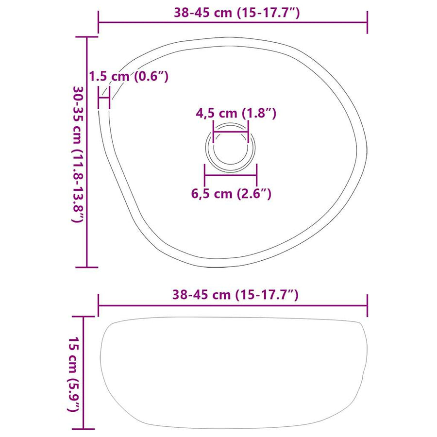Wasbak Lichtgrijs (38-45) x (30-35) x 15 cm Riviersteen