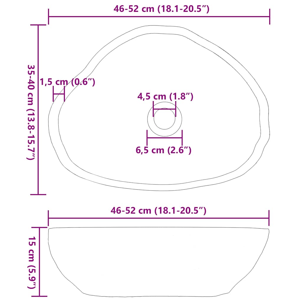 Wasbak Lichtgrijs (46-52) x (35-40) x 15 cm Riviersteen