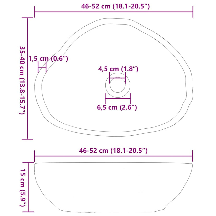 Wasbak Lichtgrijs (46-52) x (35-40) x 15 cm Riviersteen