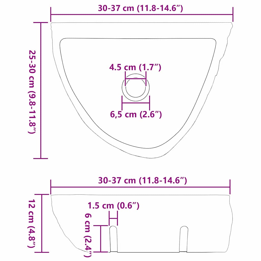 Wandgemonteerde wastafel Grijs (30-37) x (25-30) x 12 cm