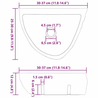 Wandgemonteerde wastafel Grijs (30-37) x (25-30) x 12 cm