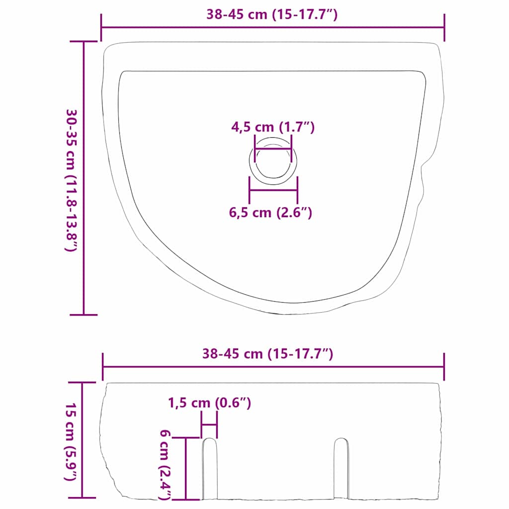 Wandgemonteerde wastafel Grijs (38-45) x (30-35) x 15 cm