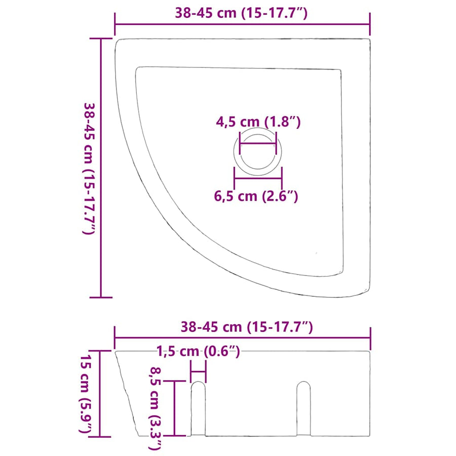 Wand Gemonteerde Hoekkom Grijs (38-45) x (38-45) x 12 cm