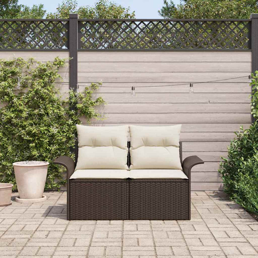 Tuinbank met kussen Bruin 141 x 62 x 69cm poly rattan