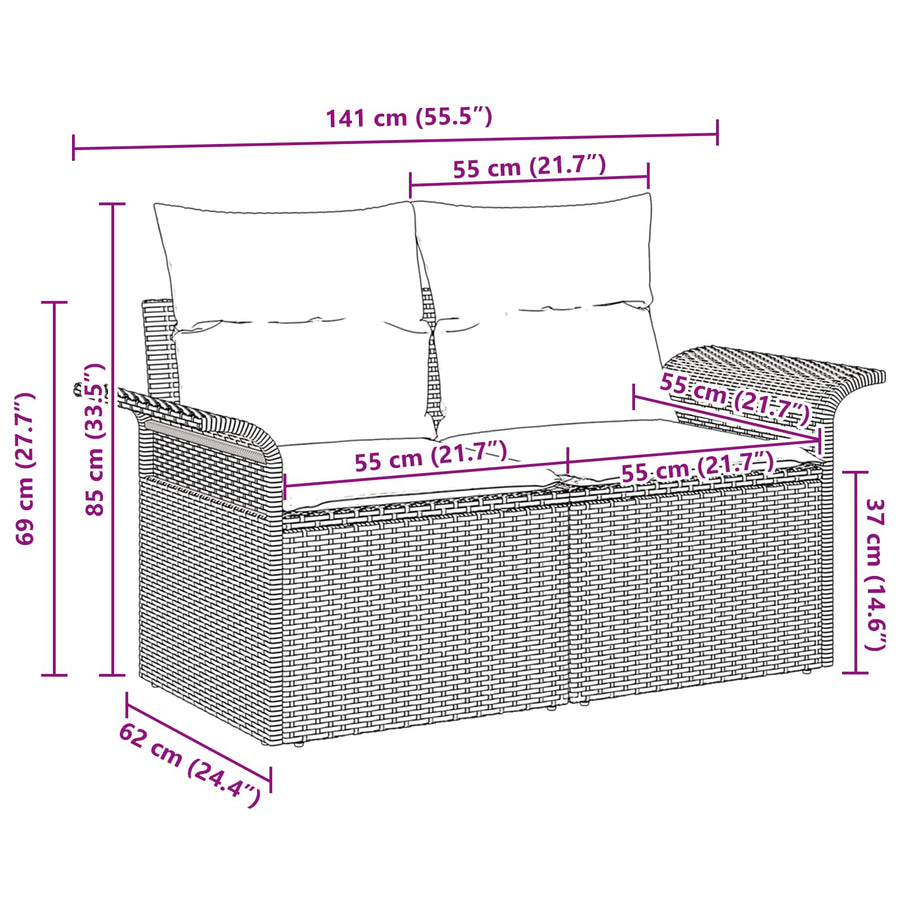 Tuinbank met kussen met opslag 141 x 62 x 69 cm poly rattan