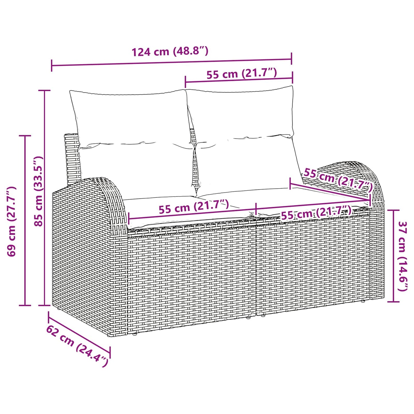 Tuinbank Bruin 124 x 62 x 85 cm poly rattan