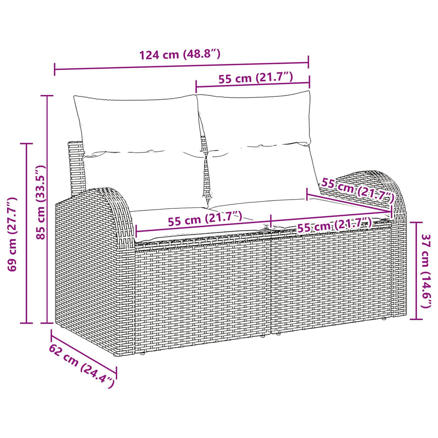 Tuinbank Bruin 124 x 62 x 85 cm poly rattan