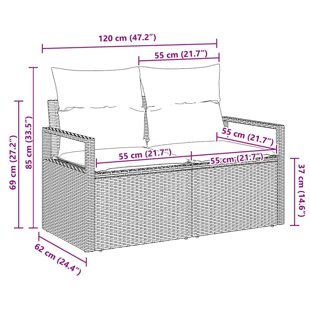 Tuinbank met kussen 120 x 62 x 69 cm poly rattan