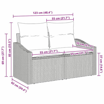 Tuinbank met kussen 123 x 62 x 69 cm poly rattan