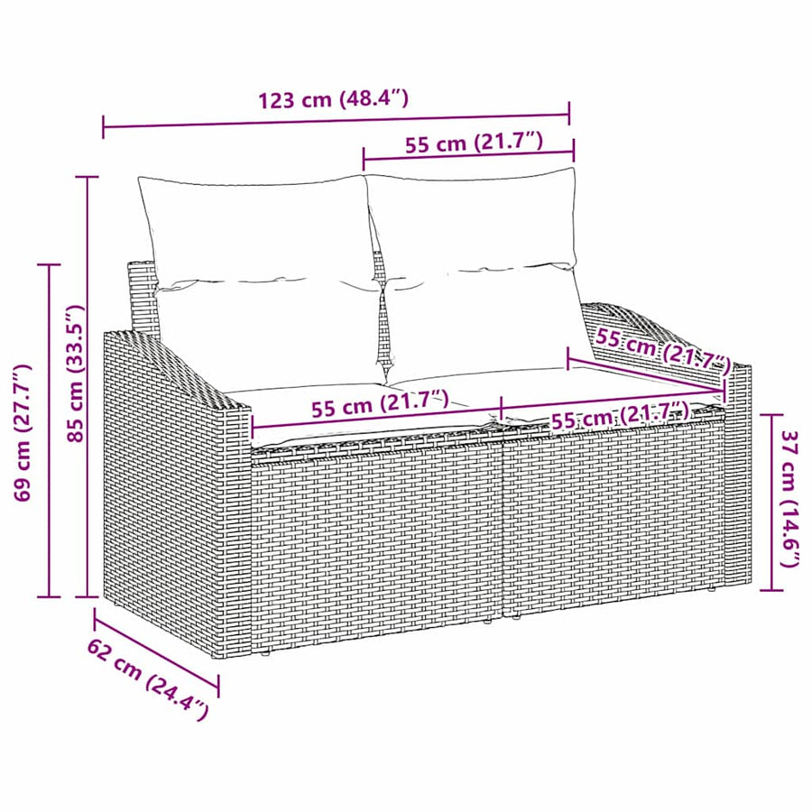Tuinbank met kussen met opslag 123 x 62 x 69 cm poly rattan