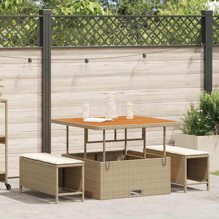 Tuin eettafelset Beige poly rattan