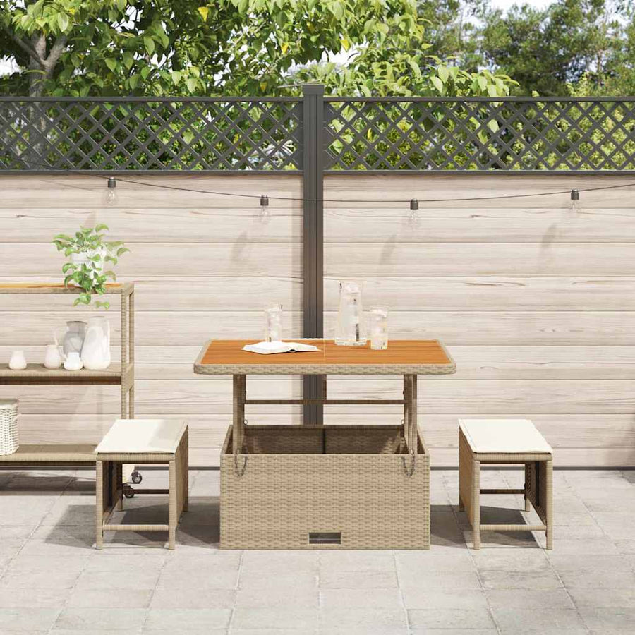 Tuin eettafelset Beige poly rattan