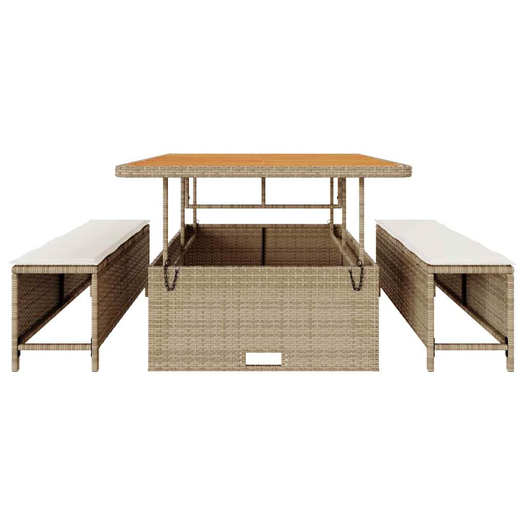 Tuin eettafelset Beige poly rattan