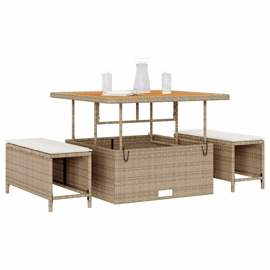 Tuin eettafelset Beige poly rattan