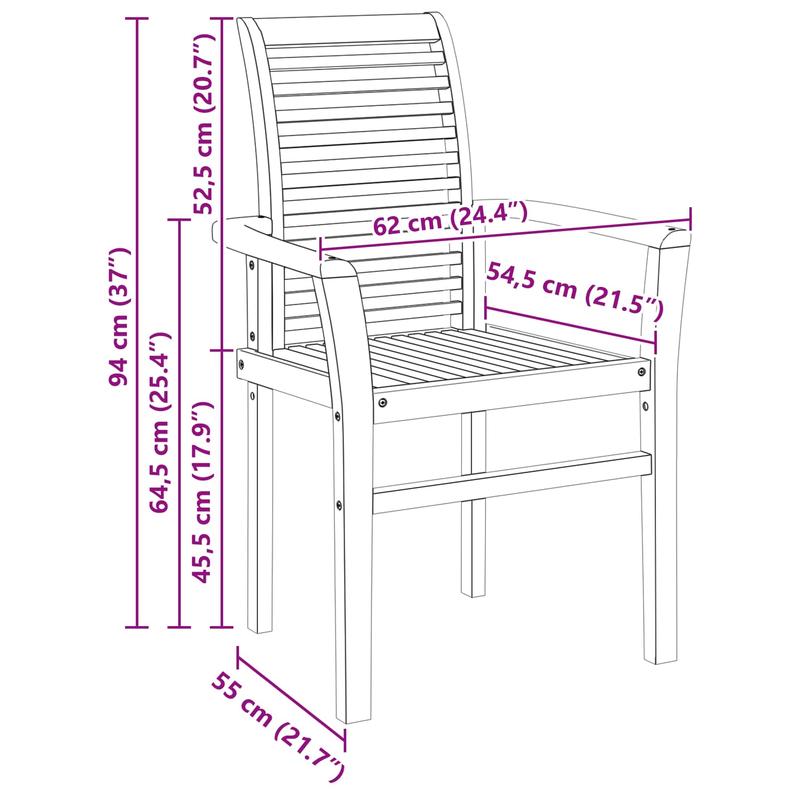 Eetkamerstoel 4 pcs Bruin 62 x 55 x 94 cm Massief Teakhout