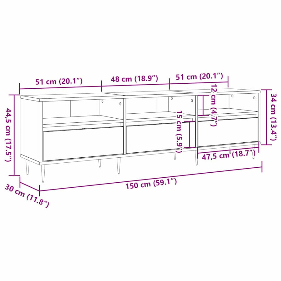 Tv-Kast Artisan Eiken 150 X 30 X 45 Cm Bewerkt Hout artisanaal eikenkleurig