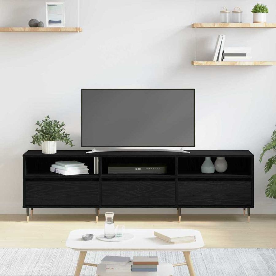 TV-kast Zwart Eiken 150 x 30 x 45 cm Bewerkt hout