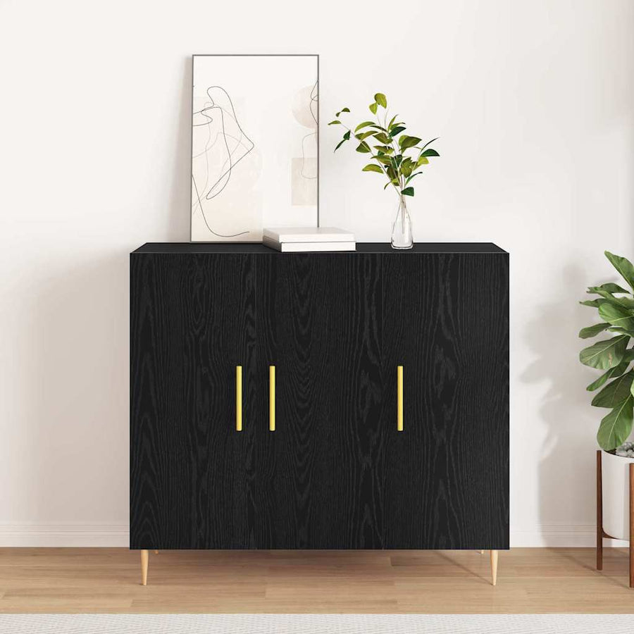 Dressoir Zwart Eiken 90 x 34 x 80 cm Bewerkt hout