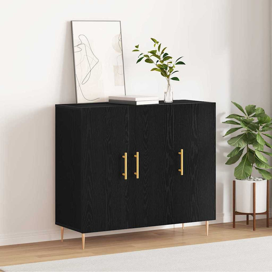 Dressoir Zwart Eiken 90 x 34 x 80 cm Bewerkt hout