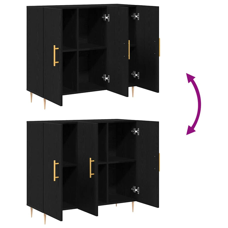 Dressoir Zwart Eiken 90 x 34 x 80 cm Bewerkt hout