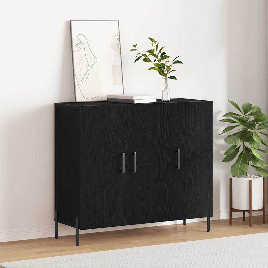 Dressoir Zwart Eiken 90 x 34 x 80 cm Bewerkt hout
