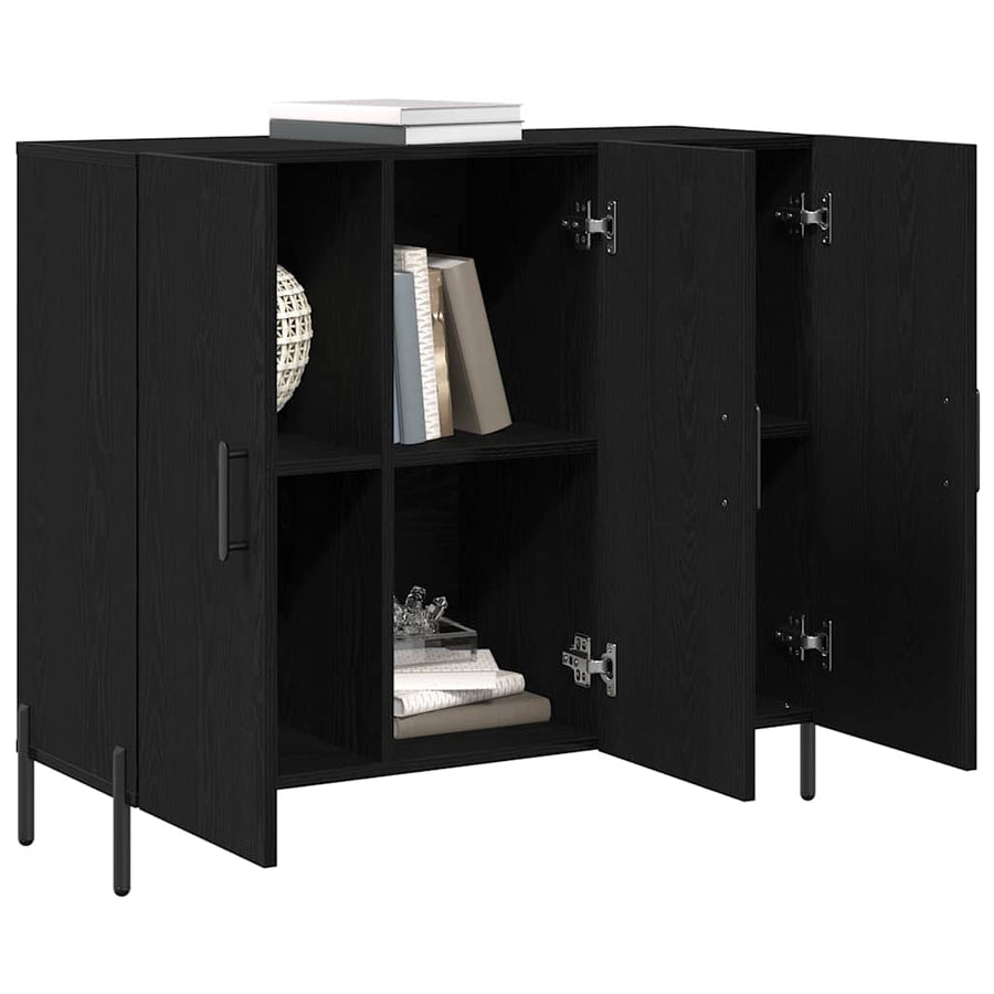 Dressoir Zwart Eiken 90 x 34 x 80 cm Bewerkt hout