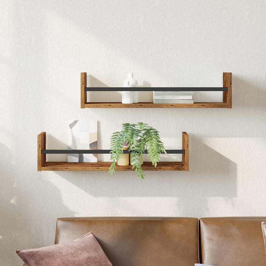 Wandplank Wandgemonteerd 2 pcs Oudhout 60 x 16 x 14 cm