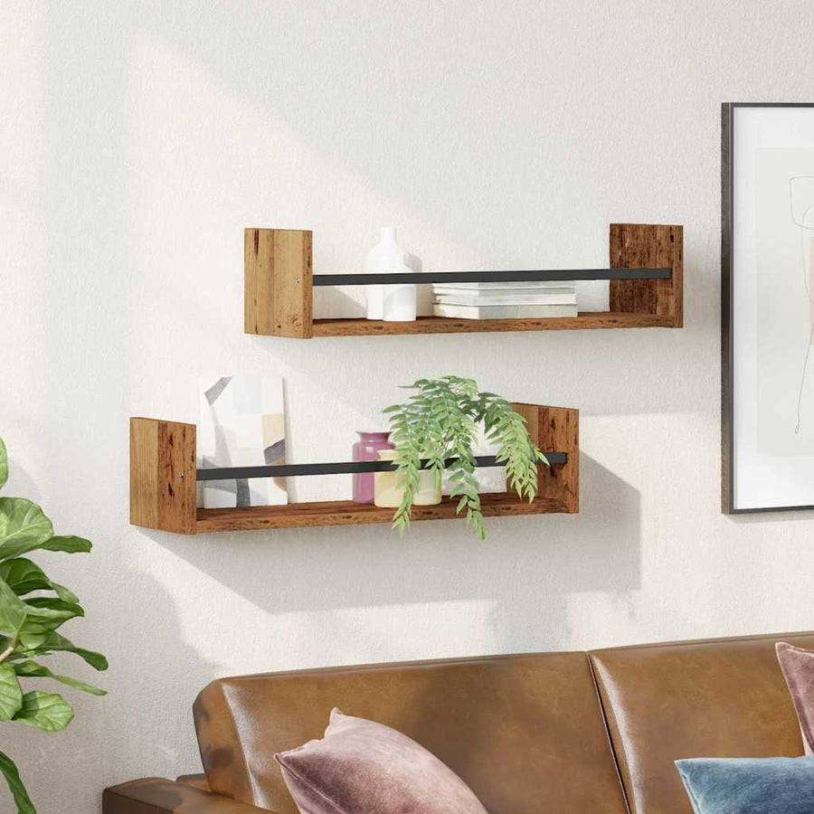 Wandplank Wandgemonteerd 2 pcs Oudhout 60 x 16 x 14 cm