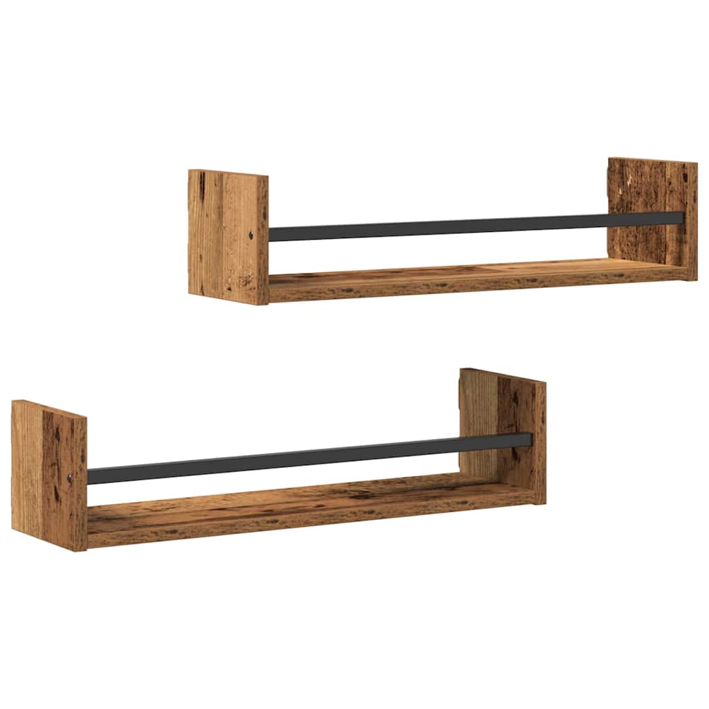 Wandplank Wandgemonteerd 2 pcs Oudhout 60 x 16 x 14 cm