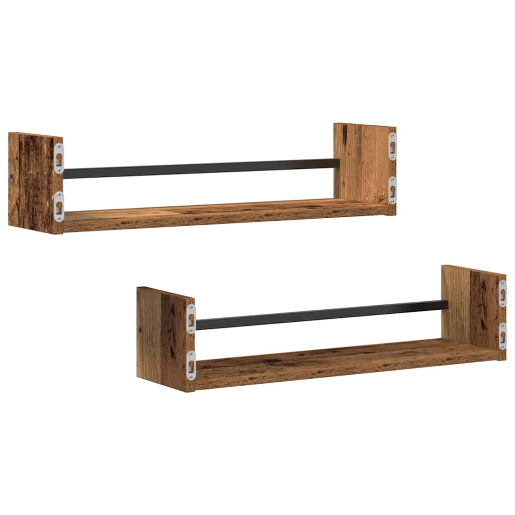Wandplank Wandgemonteerd 2 pcs Oudhout 60 x 16 x 14 cm