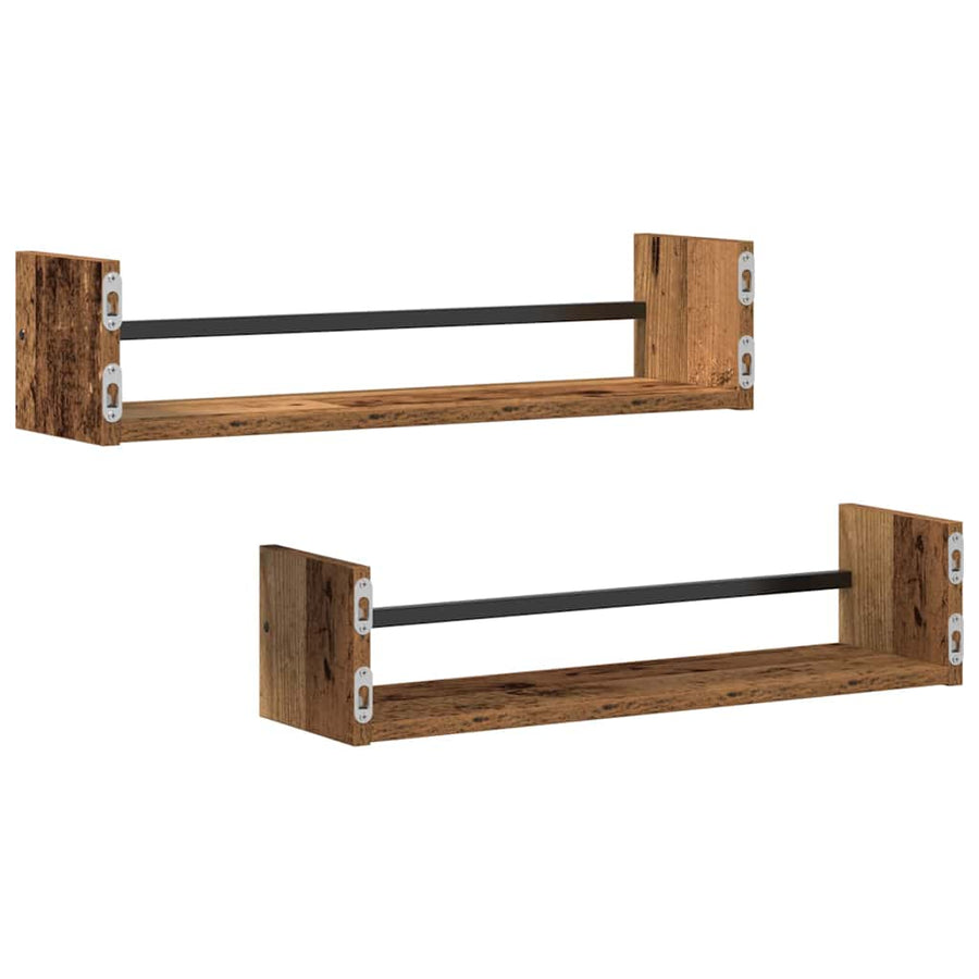 Wandplank Wandgemonteerd 2 pcs Oudhout 60 x 16 x 14 cm