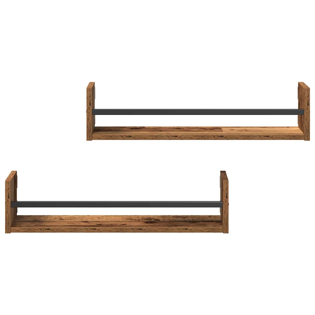 Wandplank Wandgemonteerd 2 pcs Oudhout 60 x 16 x 14 cm